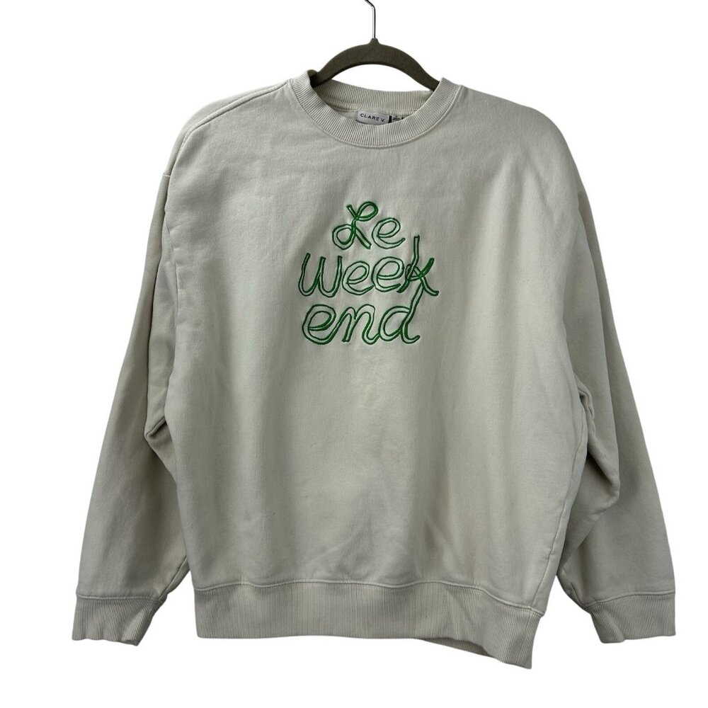 Clare V. Sweatshirt Pullover Women's M Cream Le Weekend Embroidered Crewneck - Picture 9 of 13